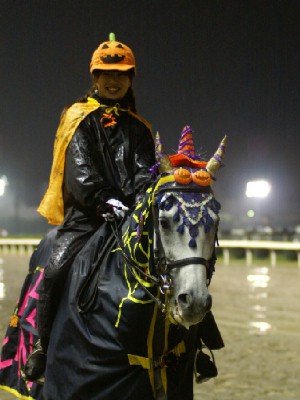 川崎競馬の誘導馬　１０月ハロウィン　雨の日　２